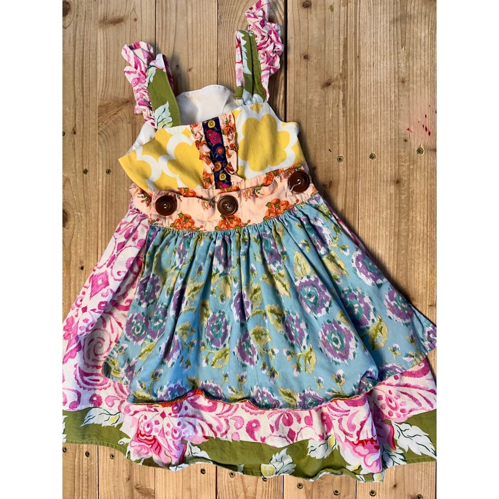 Sweet Honey 4T Girls Mixed Floral Patchwork Ruffle Strap Dress